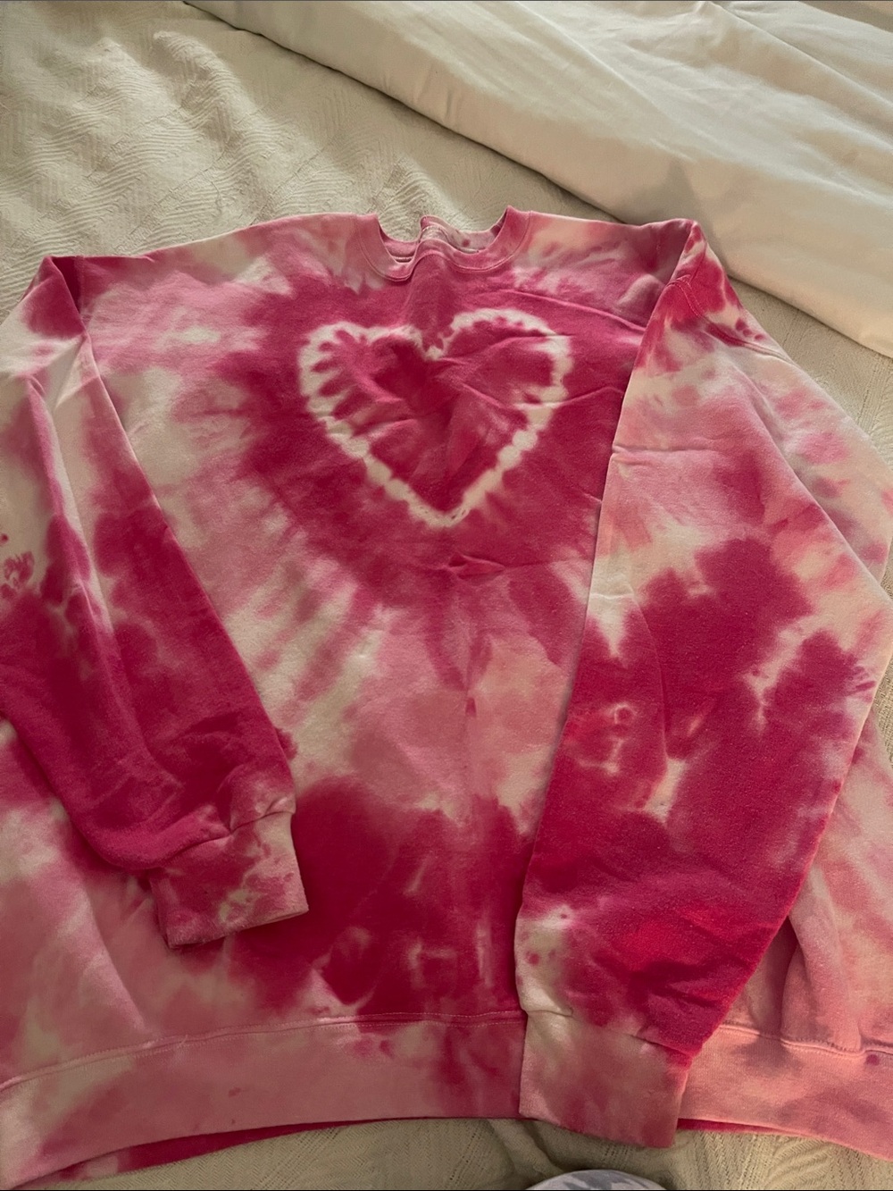 Urban Outfitters Pink & White Tie-Dye Heart Sweatshirt